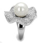 3W1080 - Rhodium Brass Ring with Synthetic Pearl in White-3