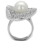 3W1082 - Rhodium Brass Ring with Synthetic Pearl in White-2