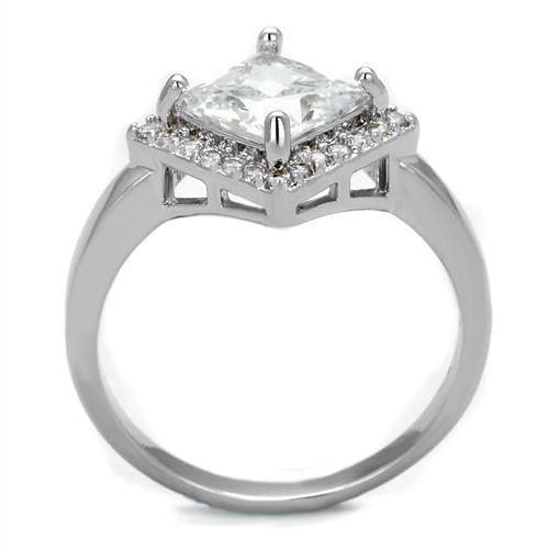 3W1083 - Rhodium Brass Ring with AAA Grade CZ  in Clear-2