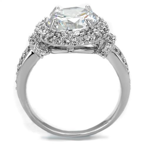 3W1087 - Rhodium Brass Ring with AAA Grade CZ  in Clear-2