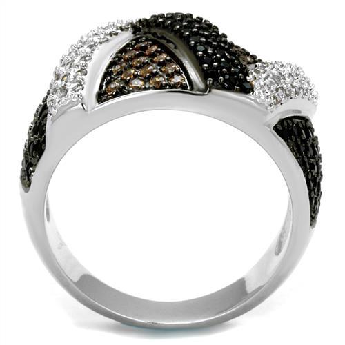 3W1088 - Rhodium + Ruthenium Brass Ring with AAA Grade CZ  in Multi Color-2
