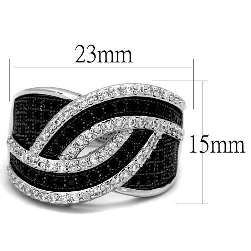 3W1090 - Rhodium + Ruthenium Brass Ring with AAA Grade CZ  in Black Diamond-1