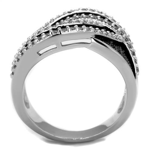 3W1090 - Rhodium + Ruthenium Brass Ring with AAA Grade CZ  in Black Diamond-2