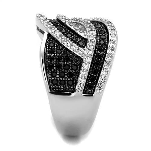 3W1090 - Rhodium + Ruthenium Brass Ring with AAA Grade CZ  in Black Diamond-3
