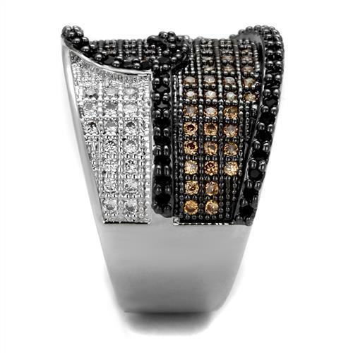 3W1091 - Rhodium + Ruthenium Brass Ring with AAA Grade CZ  in Multi Color-3
