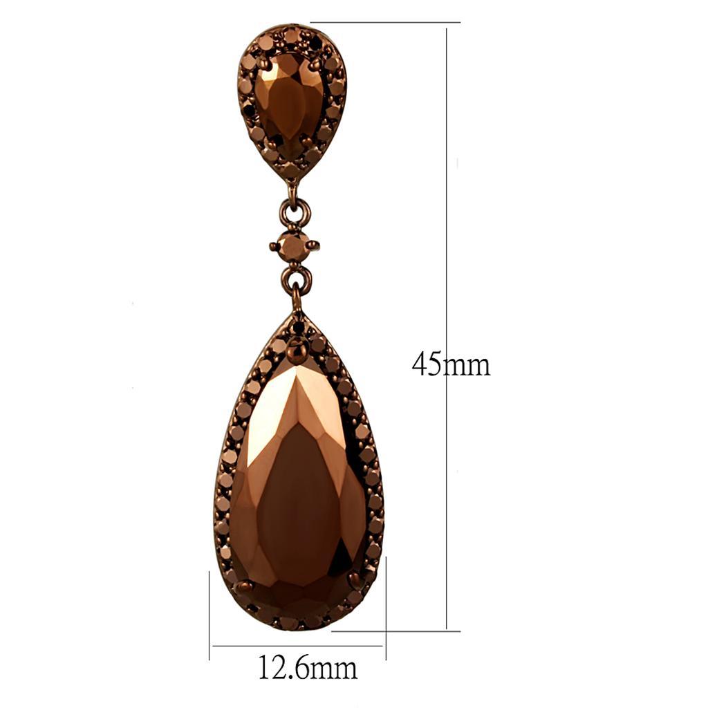 3W1110 - IP Coffee light Brass Earrings with AAA Grade CZ  in Light Coffee-1