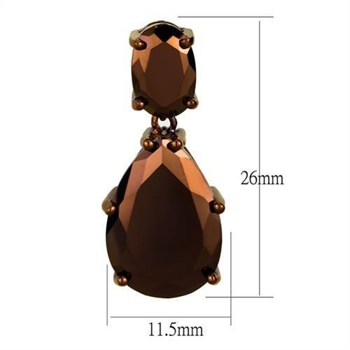 3W1135 - IP Coffee light Brass Earrings with AAA Grade CZ  in Light Coffee-1