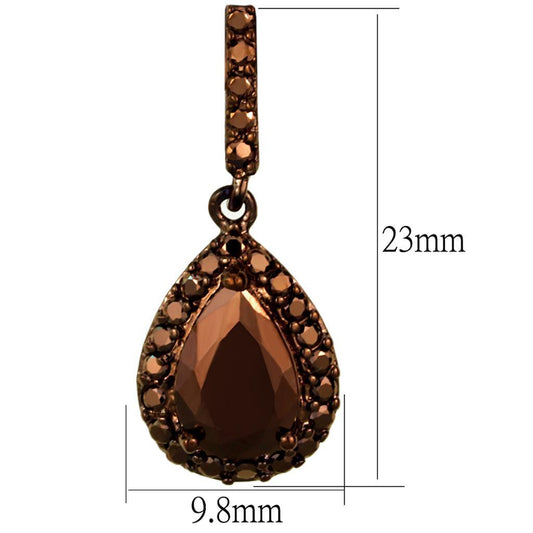 3W1136 - IP Coffee light Brass Earrings with AAA Grade CZ  in Light Coffee-1