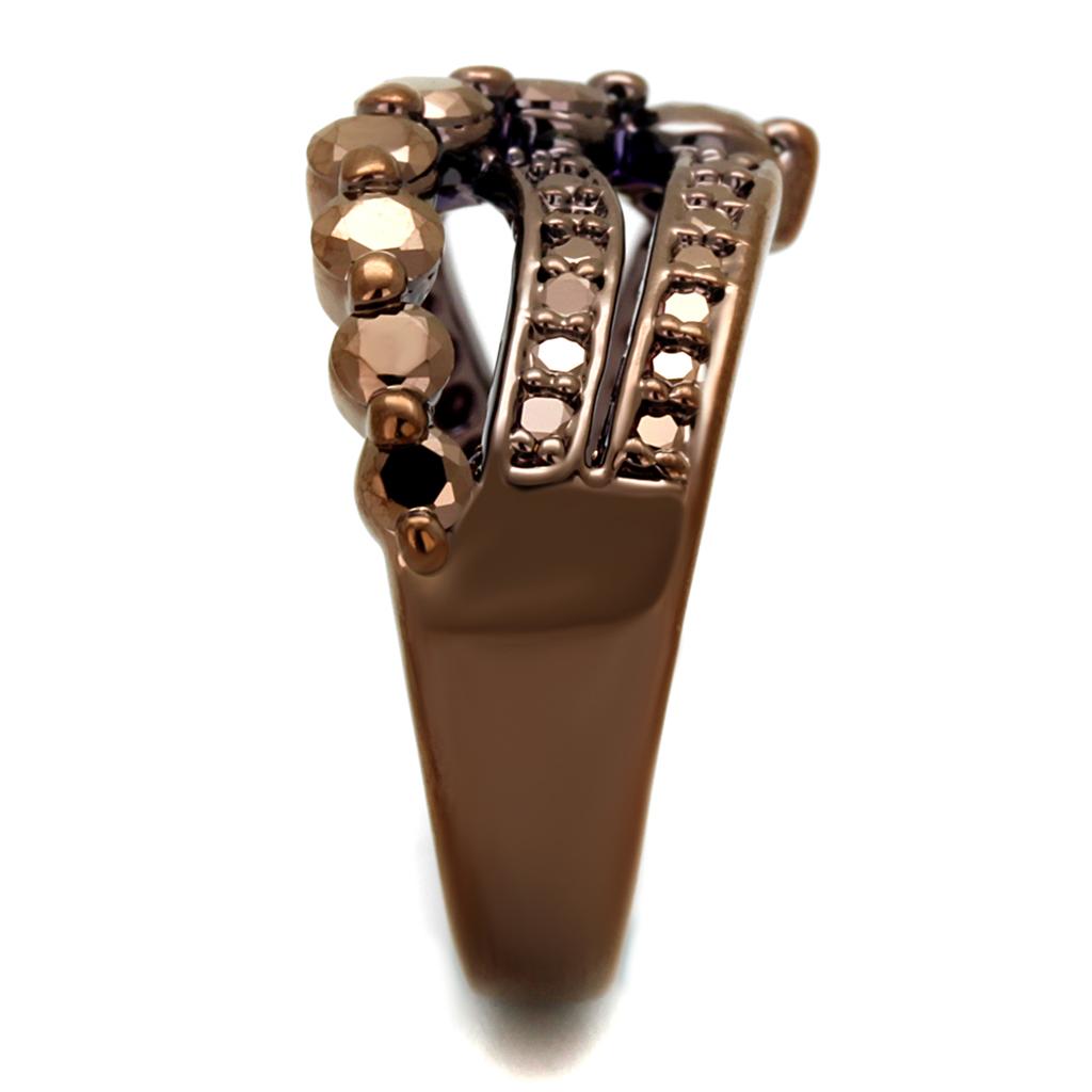 3W1182 - IP Coffee light Brass Ring with AAA Grade CZ  in Light Coffee-3