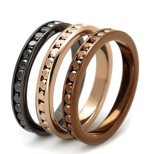 3W1208 - IP Rose Gold & IP Light Black & IP Light coffee Brass Ring with Top Grade Crystal  in Multi Color-3