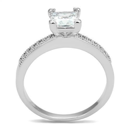 3W1209 - Rhodium Brass Ring with AAA Grade CZ  in Clear-2
