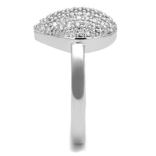 3W1211 - Rhodium Brass Ring with AAA Grade CZ  in Clear-3