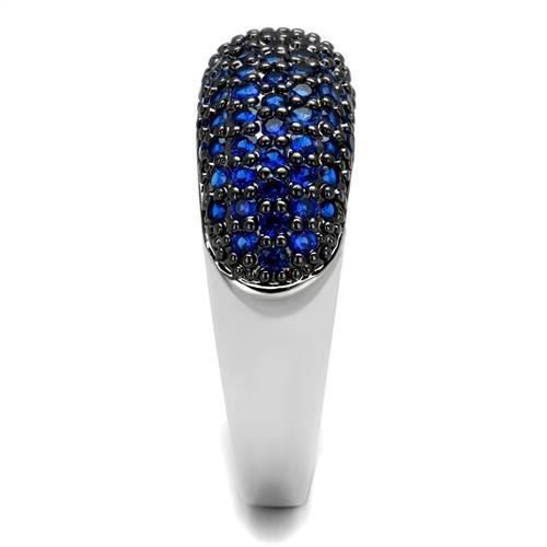 3W1212 - Rhodium + Ruthenium Brass Ring with AAA Grade CZ  in London Blue-3