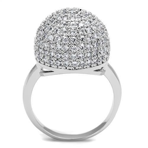 3W1213 - Rhodium Brass Ring with AAA Grade CZ  in Clear-2