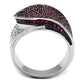 3W1217 - Rhodium + Ruthenium Brass Ring with AAA Grade CZ  in Ruby-2