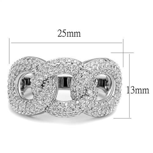 3W1218 - Rhodium Brass Ring with AAA Grade CZ  in Clear-1