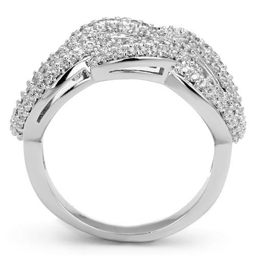 3W1218 - Rhodium Brass Ring with AAA Grade CZ  in Clear-2