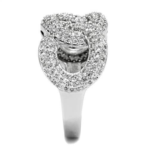 3W1218 - Rhodium Brass Ring with AAA Grade CZ  in Clear-3