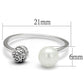 3W1230 - Rhodium Brass Ring with Synthetic Pearl in White-1