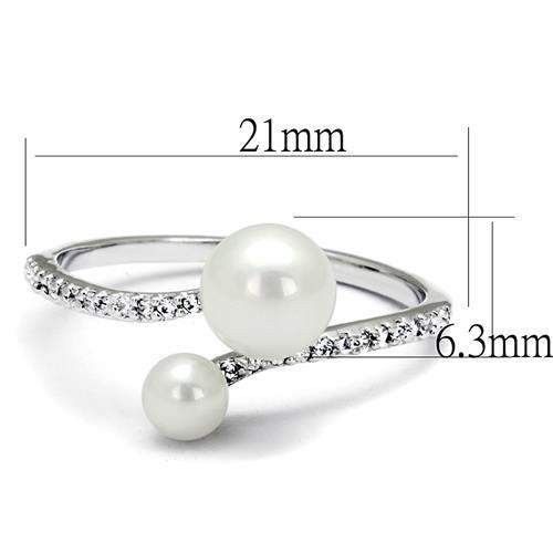 3W1236 - Rhodium Brass Ring with Synthetic Pearl in White-1