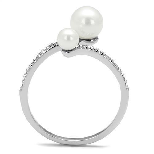 3W1236 - Rhodium Brass Ring with Synthetic Pearl in White-2
