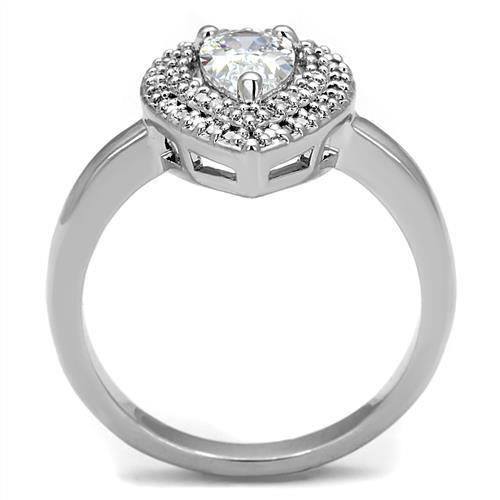 3W1242 - Rhodium Brass Ring with AAA Grade CZ  in Clear-2