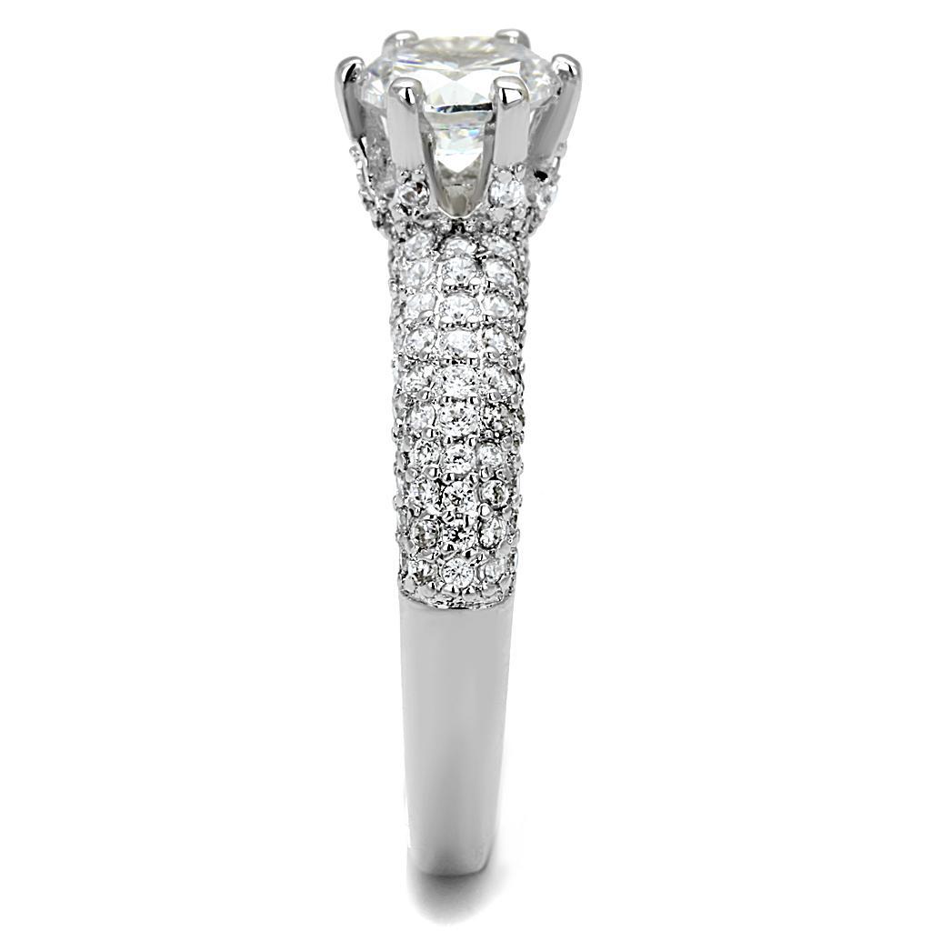 3W1253 - Rhodium Brass Ring with AAA Grade CZ  in Clear-3