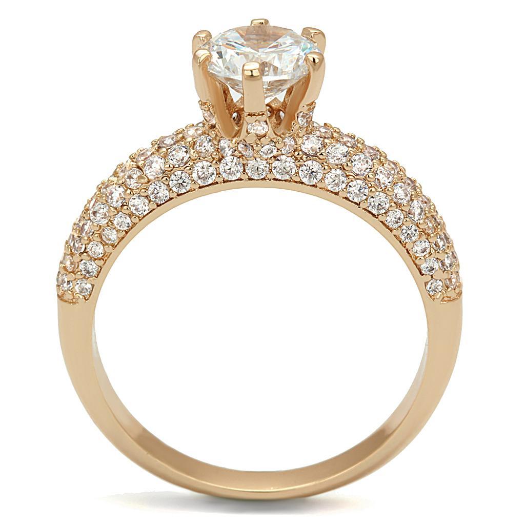 3W1254 - Rose Gold Brass Ring with AAA Grade CZ  in Clear-2