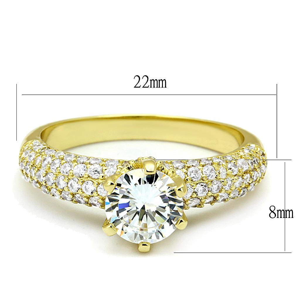 3W1255 - Gold Brass Ring with AAA Grade CZ  in Clear-1