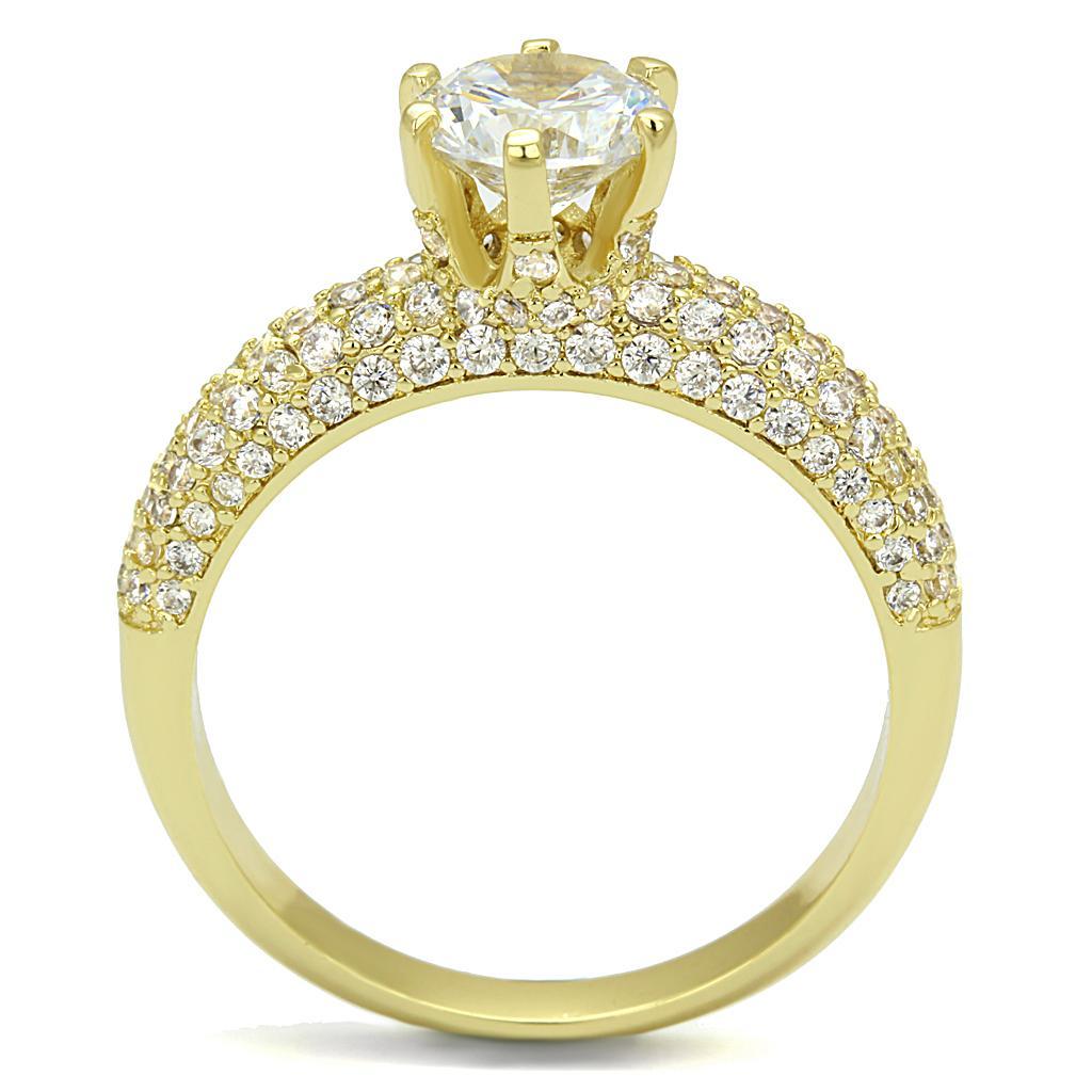 3W1255 - Gold Brass Ring with AAA Grade CZ  in Clear-2