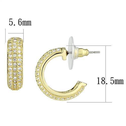 3W1261 - Gold Brass Earrings with AAA Grade CZ  in Clear-1