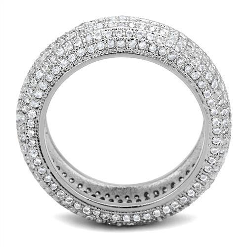 3W1273 - Rhodium Brass Ring with AAA Grade CZ  in Clear-2
