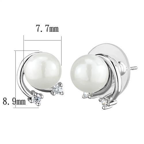 3W1279 - Rhodium Brass Earrings with Synthetic Pearl in White-1