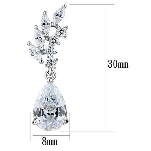 3W1282 - Rhodium Brass Earrings with AAA Grade CZ  in Clear-1