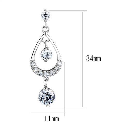 3W1286 - Rhodium Brass Earrings with AAA Grade CZ  in Clear-1