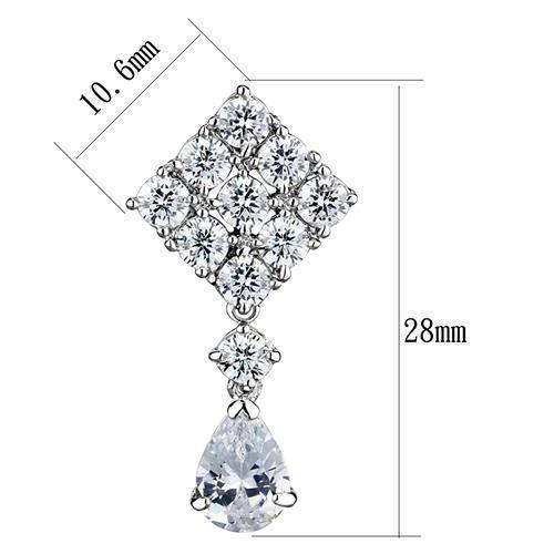 3W1288 - Rhodium Brass Earrings with AAA Grade CZ  in Clear-1