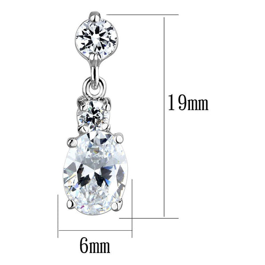 3W1290 - Rhodium Brass Earrings with AAA Grade CZ  in Clear-1
