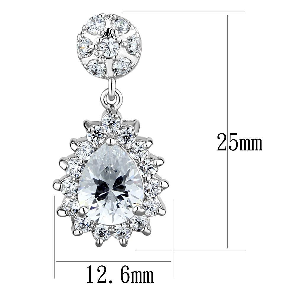 3W1292 - Rhodium Brass Earrings with AAA Grade CZ  in Clear-1