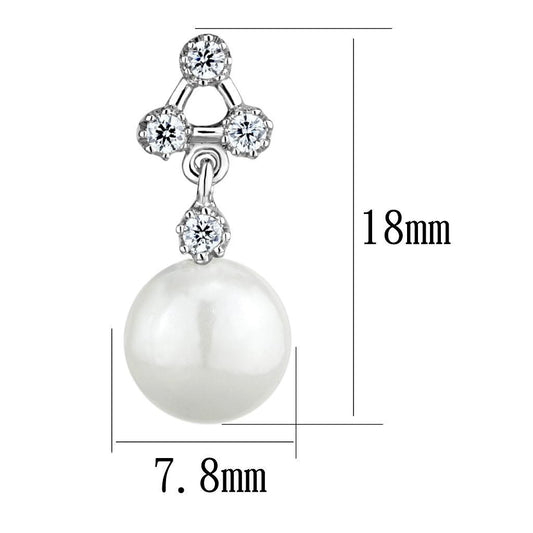3W1295 - Rhodium Brass Earrings with Synthetic Pearl in White-1