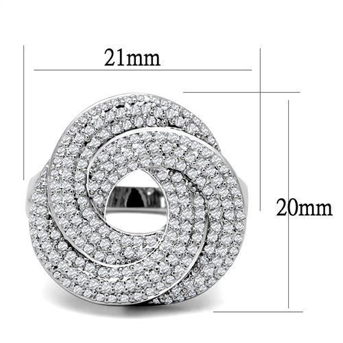 3W1319 - Rhodium Brass Ring with AAA Grade CZ  in Clear-1