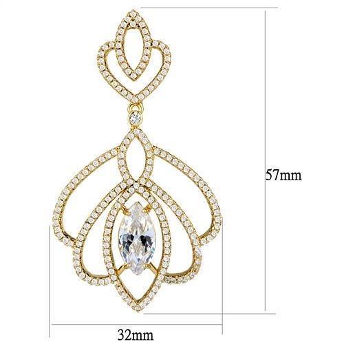 3W1324 - Gold Brass Earrings with AAA Grade CZ  in Clear-1