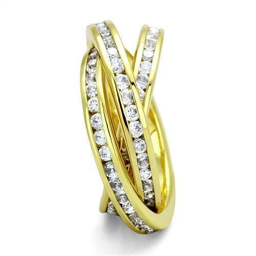 3W1330 - Gold Brass Ring with AAA Grade CZ  in Clear-3