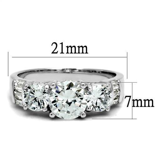 3W1343 - Rhodium Brass Ring with AAA Grade CZ  in Clear-1