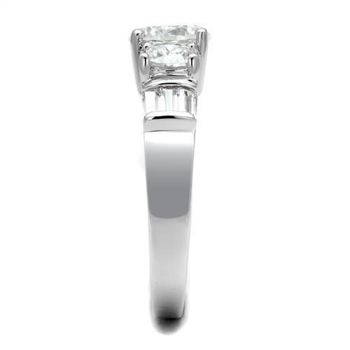 3W1343 - Rhodium Brass Ring with AAA Grade CZ  in Clear-3