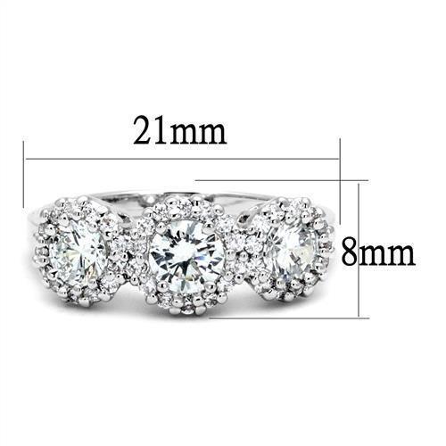 3W1347 - Rhodium Brass Ring with AAA Grade CZ  in Clear-1