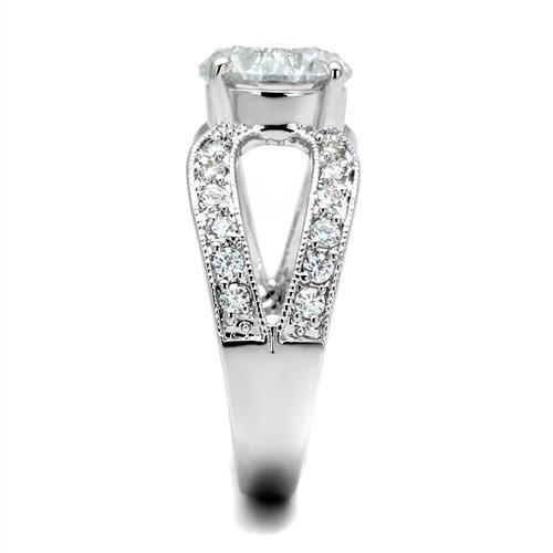 3W1348 - Rhodium Brass Ring with AAA Grade CZ  in Clear-3