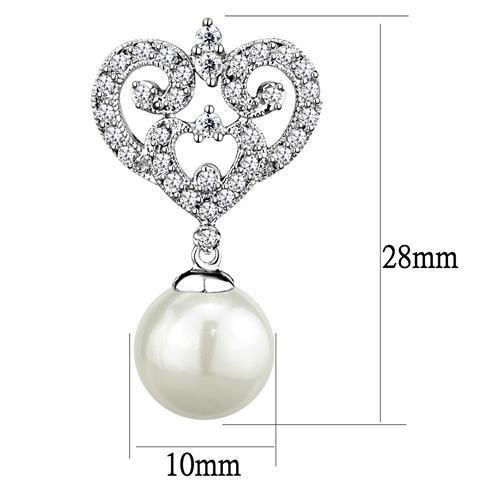 3W1353 - Rhodium Brass Earrings with Synthetic Pearl in White-1
