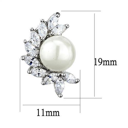 3W1354 - Rhodium Brass Earrings with Synthetic Pearl in White-1