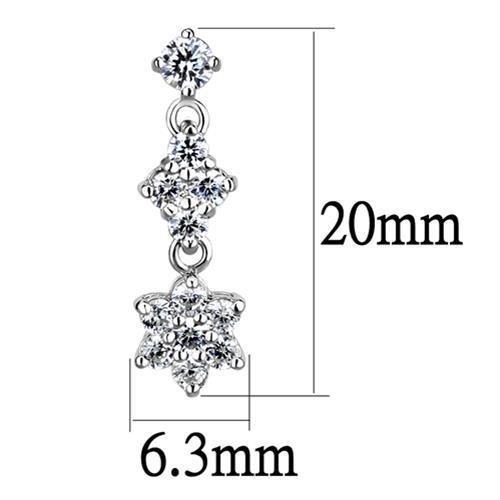 3W1357 - Rhodium Brass Earrings with AAA Grade CZ  in Clear-1