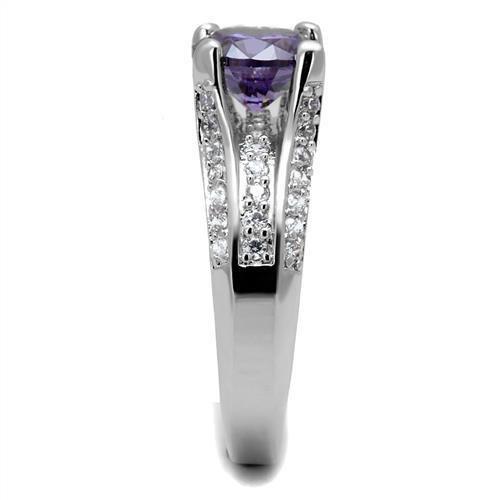 3W1359 - Rhodium Brass Ring with AAA Grade CZ  in Amethyst-3